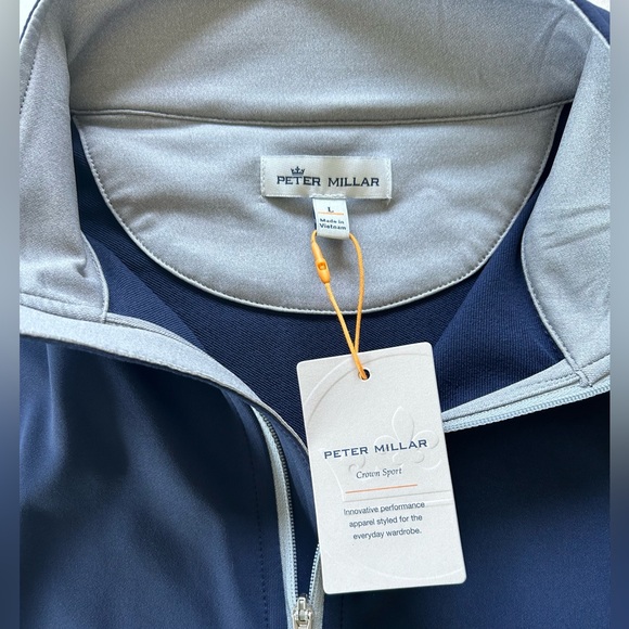 NWT Peter Millar Crown Sport 1/4 Zip Golf Pullover Large Navy Blue Long Sleeve - Picture 3 of 6